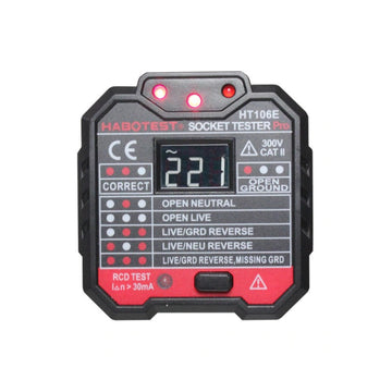 هابوتيست جهاز فحص التيار الكهربائي مع شاشة رقمية، تحقق وقياس صحة توصيل الأسلاك الكهربائية إلى مكابس الكهرباء - HT106E